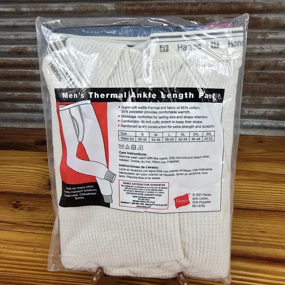 Vintage 2001 Brand New Hanes Ankle Length Thermal Pants Long Johns Men's Size L